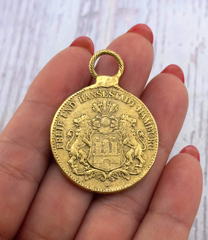 Replica 1912 Antique German Mark Pendant, Antiqued Gold Plated - AG060
