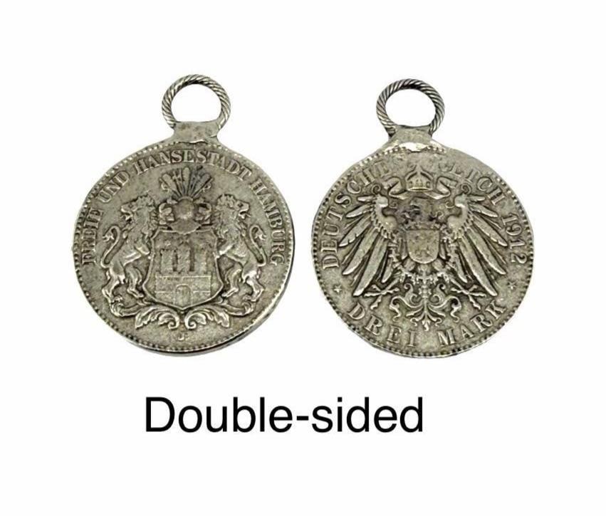Replica 1912 German Mark Coin Pendant, Antiqued Pewter - PT420
