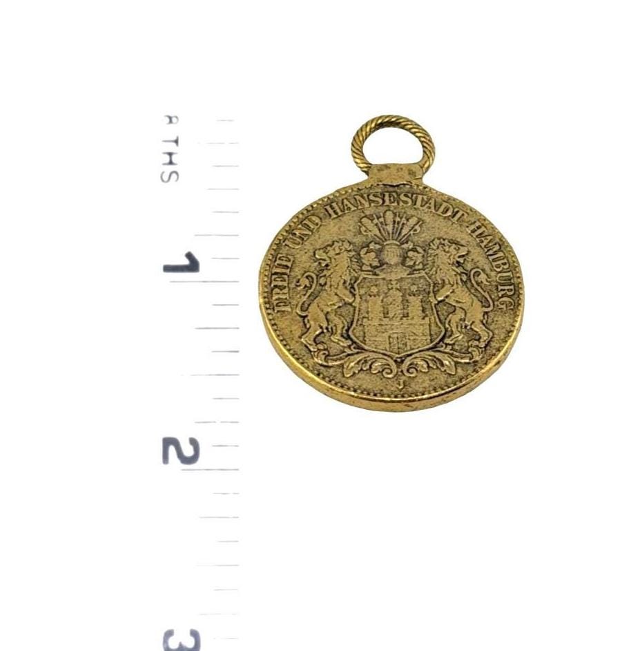 Replica 1912 Antique German Mark Pendant, Antiqued Gold Plated - AG060