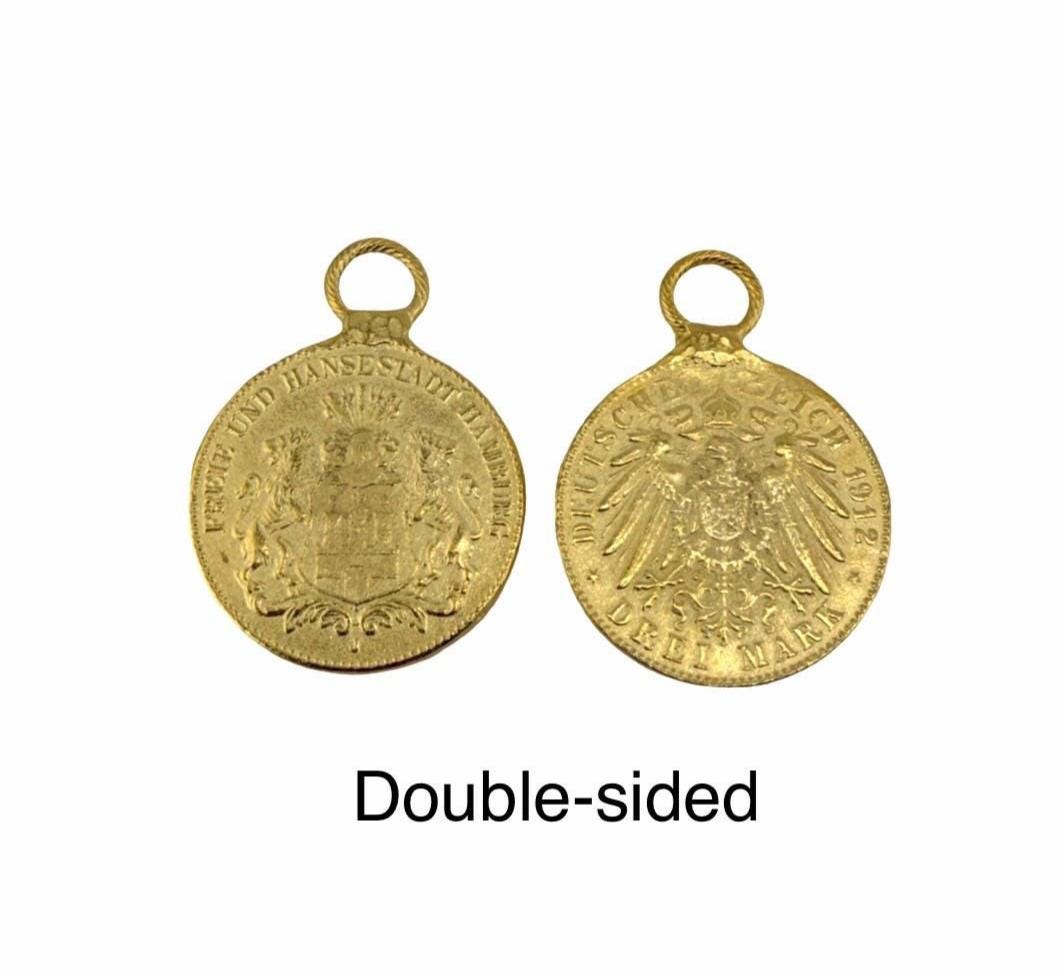 Replica 1912 German Mark Coin Pendant, Satin Gold Plated - ST240
