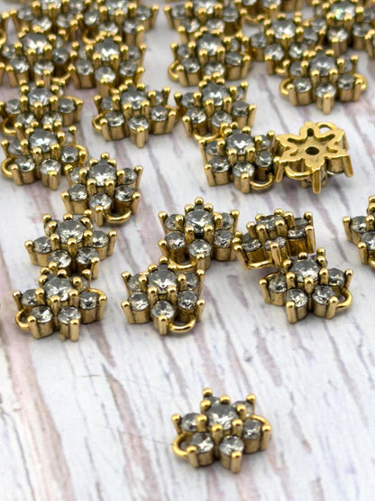 Small CZ Flower Charm Connector, Antiqued Gold Plated - AG098