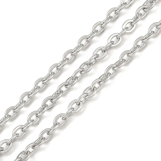 3 Feet - Flat Link Stainless Steel Minimalist Oval Twist Chain