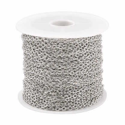 32 Feet - Flat Link Stainless Steel Minimalist Oval Twist Chain
