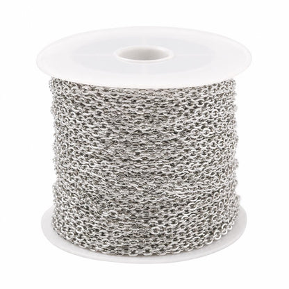 32 Feet - Flat Link Stainless Steel Minimalist Oval Twist Chain