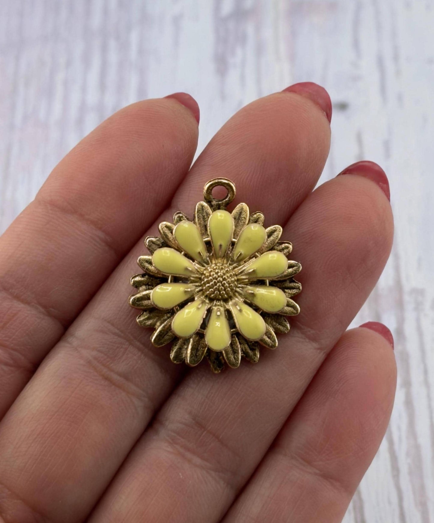 Butter Yellow 3D Enamel Flower Charm, Antiqued 18K Gold - AG794