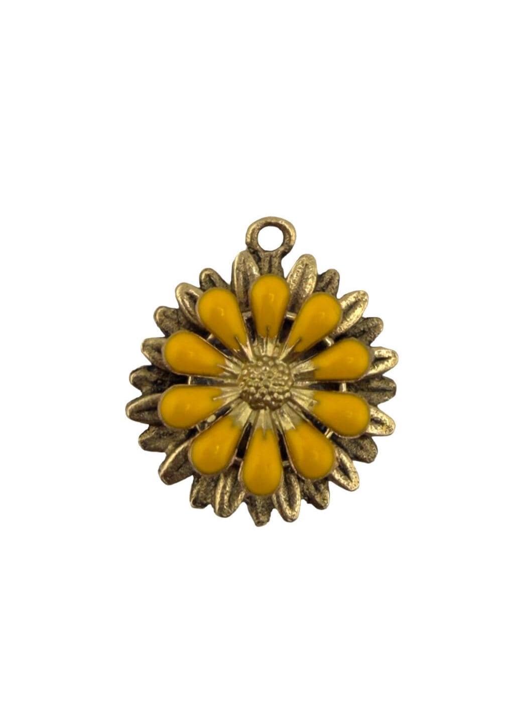 Lemon Yellow 3D Enamel Flower Charm, Antiqued 18K Gold - AG793