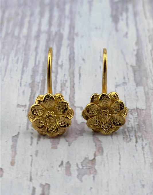 1 Pair Flower Earring Wires, Satin Gold Plated - ST787