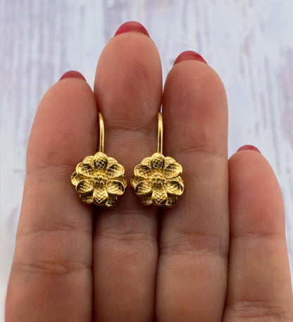 1 Pair Flower Earring Wires, Satin Gold Plated - ST787