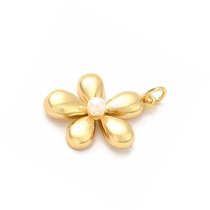 Flower Charm with Pearl, Shiny 18k Gold Plated - SY089