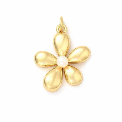 Flower Charm with Pearl, Shiny 18k Gold Plated - SY089