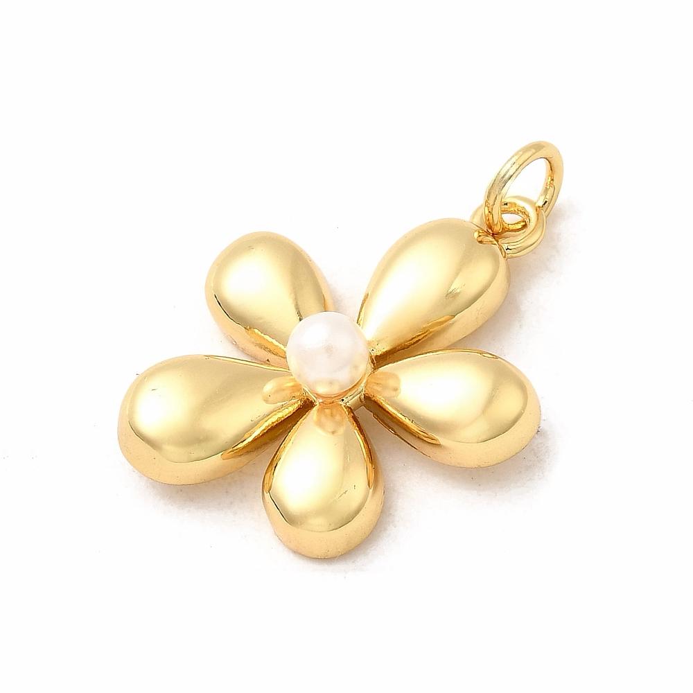 Flower Charm with Pearl, Shiny 18k Gold Plated - SY089