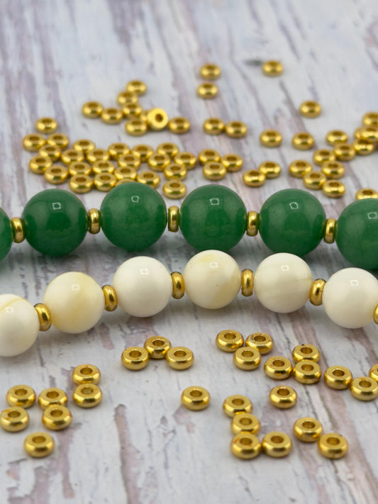 50 pcs - Tiny Metal Cylinder Beads, Satin 18k Gold Plated - ST788