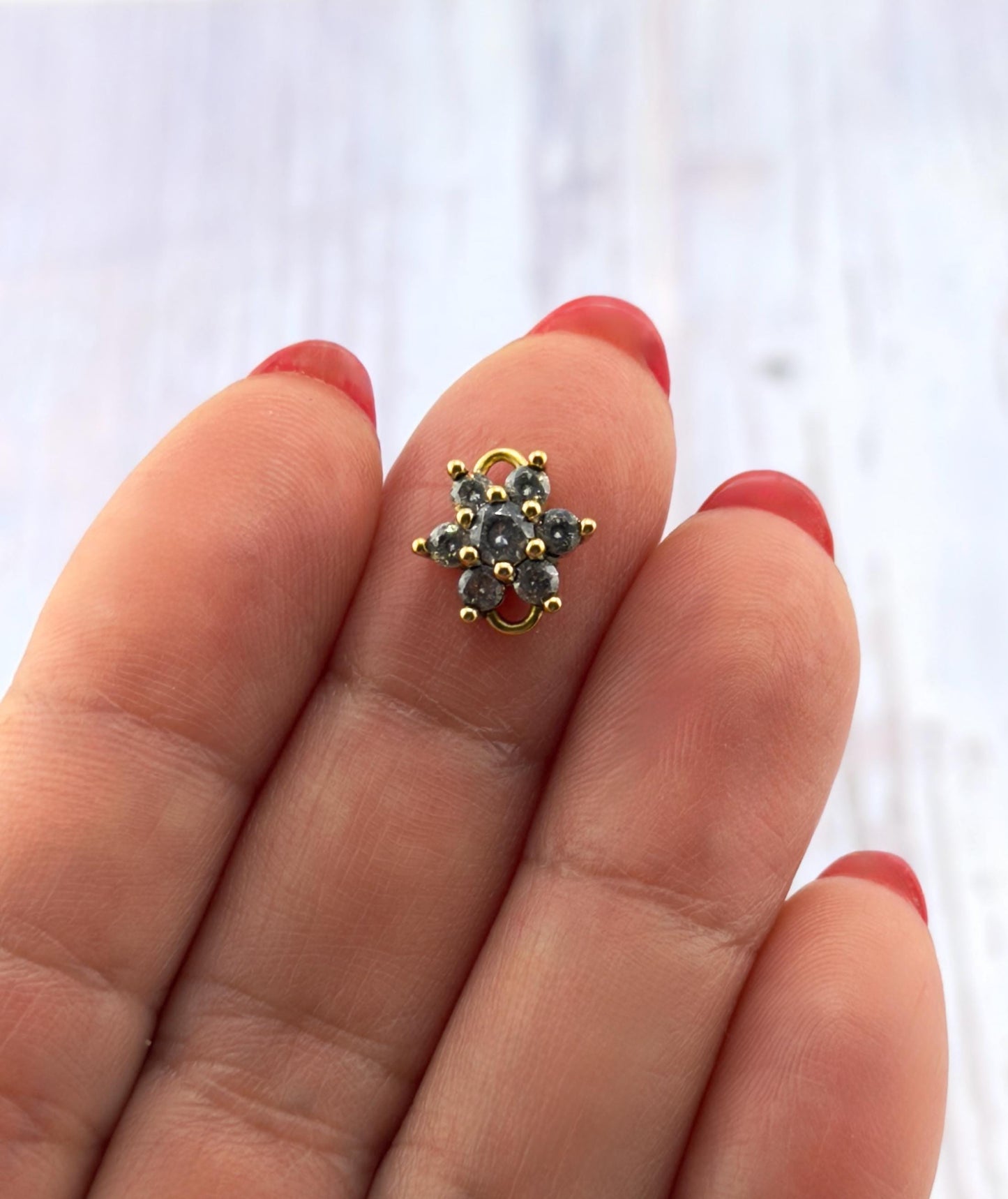 Tiny CZ Flower Charm Connector, Antiqued Gold Plated - AG789