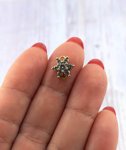 Small CZ Flower Charm Connector, Antiqued Gold Plated - AG098