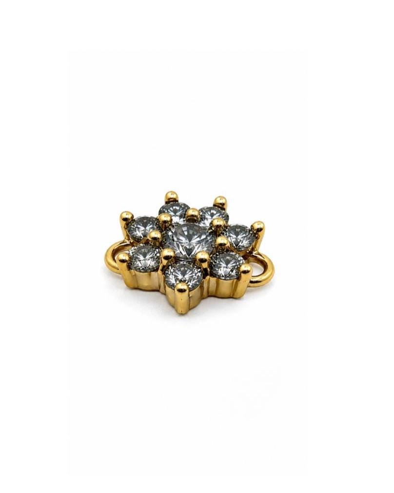 Tiny CZ Flower Charm Connector, Antiqued Gold Plated - AG789