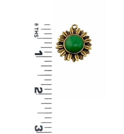 Green Jade Flower Charm, Antiqued 18K Gold Plated - AG643