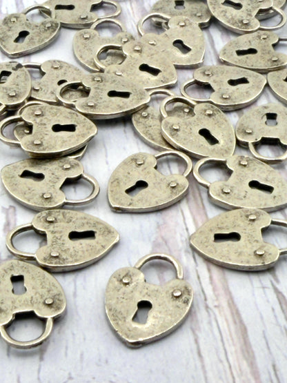 Small Heart Padlock Charm, Antiqued Pewter - PT465