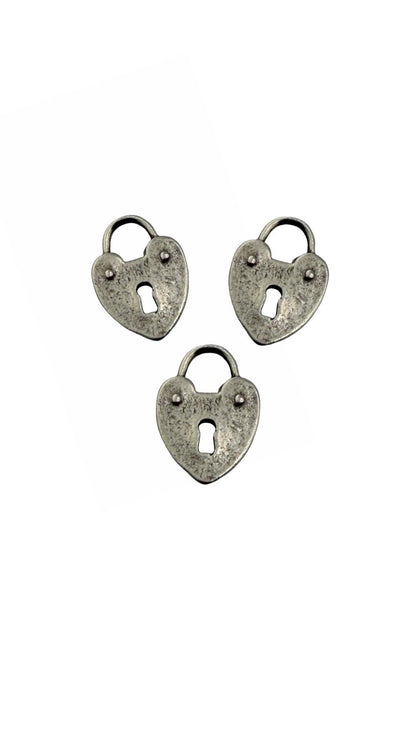 Small Heart Padlock Charm, Antiqued Pewter - PT465