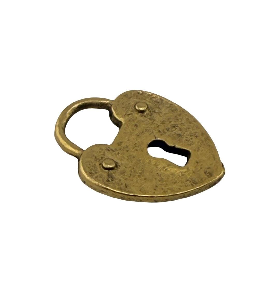 Small Heart Padlock Charm, Antiqued Gold Plated - AG105