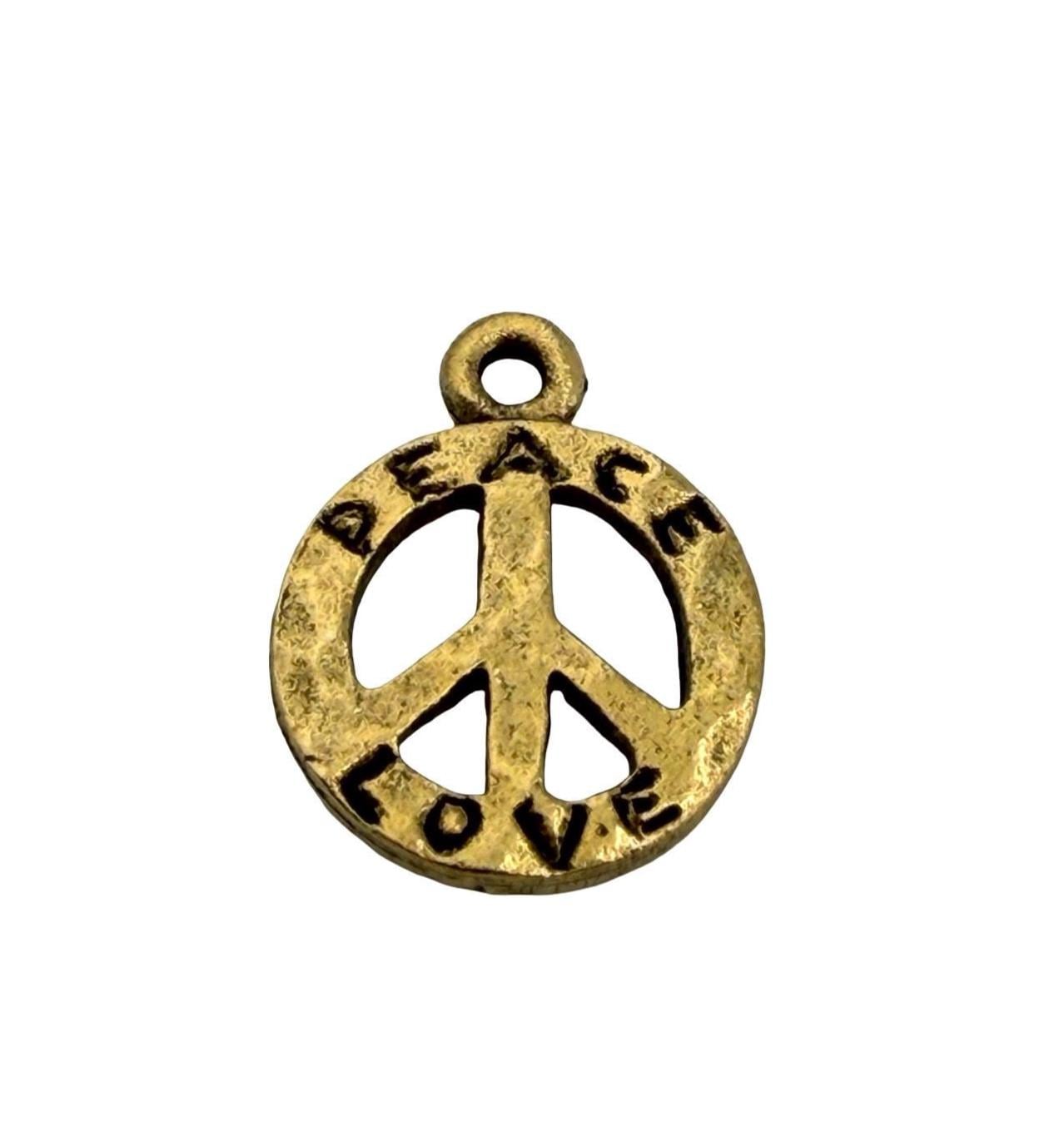 Hammered Peace Sign Charm, Antiqued Gold Plated - AG769