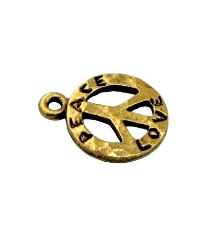Hammered Peace Sign Charm, Antiqued Gold Plated - AG769