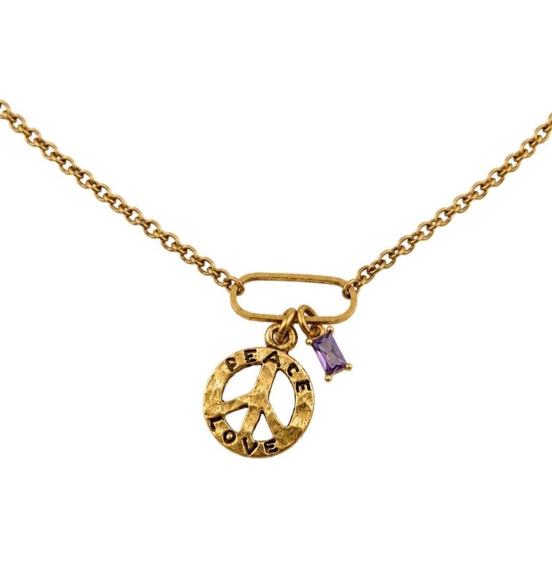 Hammered Peace Sign Charm, Antiqued Gold Plated - AG769