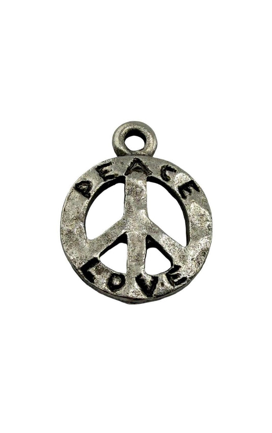 Hammered Peace Sign Charm, Antiqued Pewter - PT759