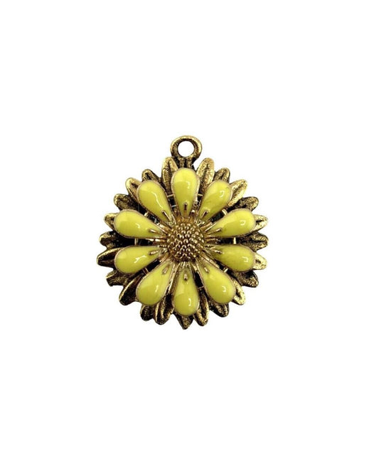 Butter Yellow 3D Enamel Flower Charm, Antiqued 18K Gold - AG794
