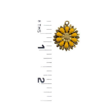Lemon Yellow 3D Enamel Flower Charm, Antiqued 18K Gold - AG793