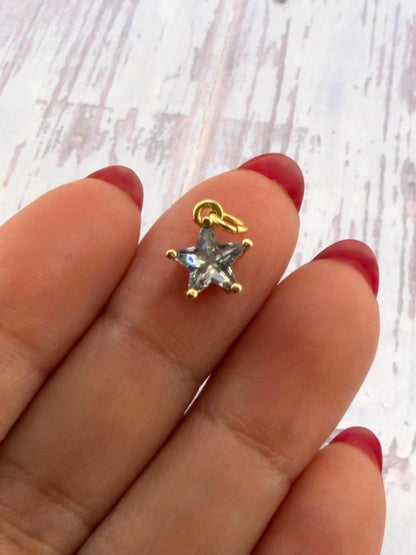 Tiny Star CZ Charm, Antiqued Gold Plated - AG071