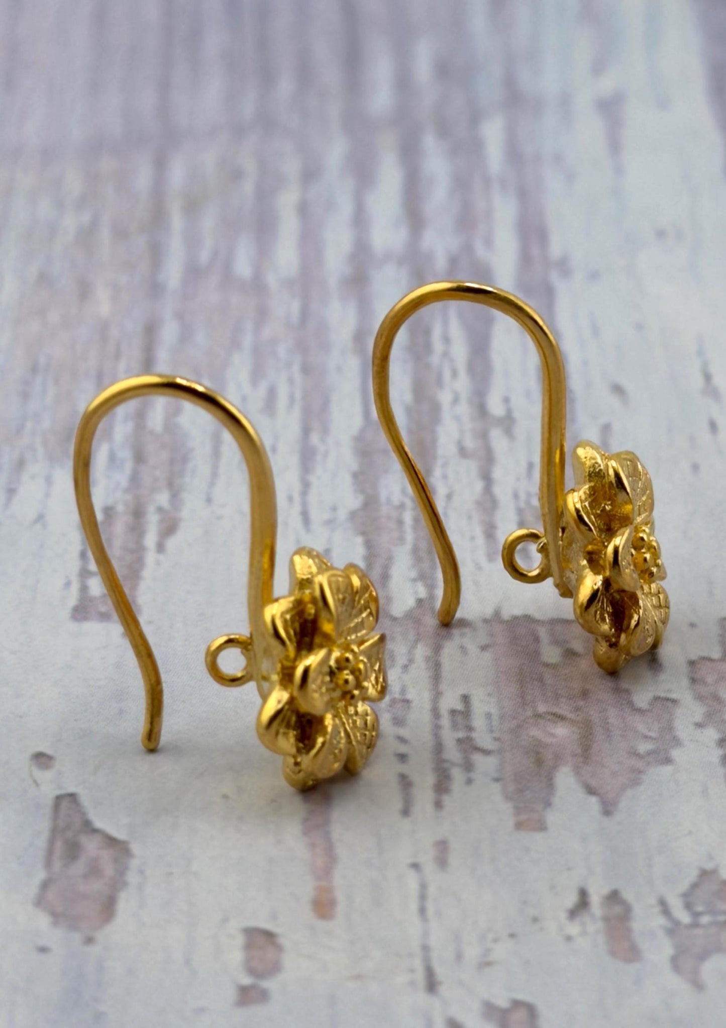 1 Pair Flower Earring Wires, Satin Gold Plated - ST787