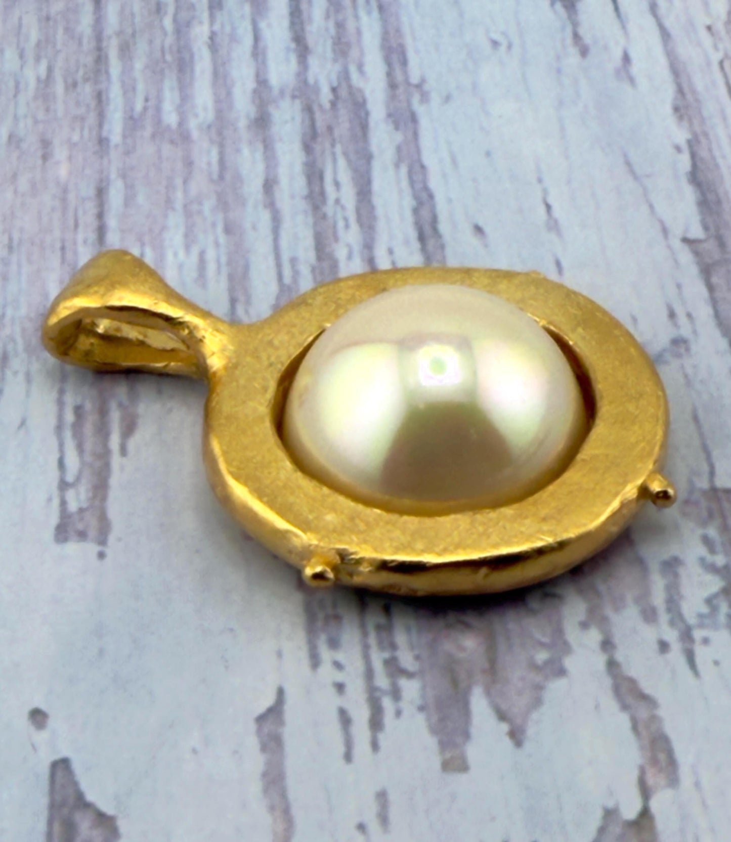 Large AB Pearl Charm, Satin Gold Plated - ST795
