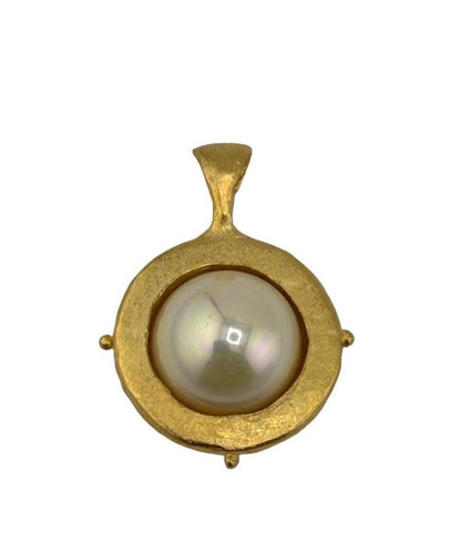 Large AB Pearl Charm, Satin Gold Plated - ST795