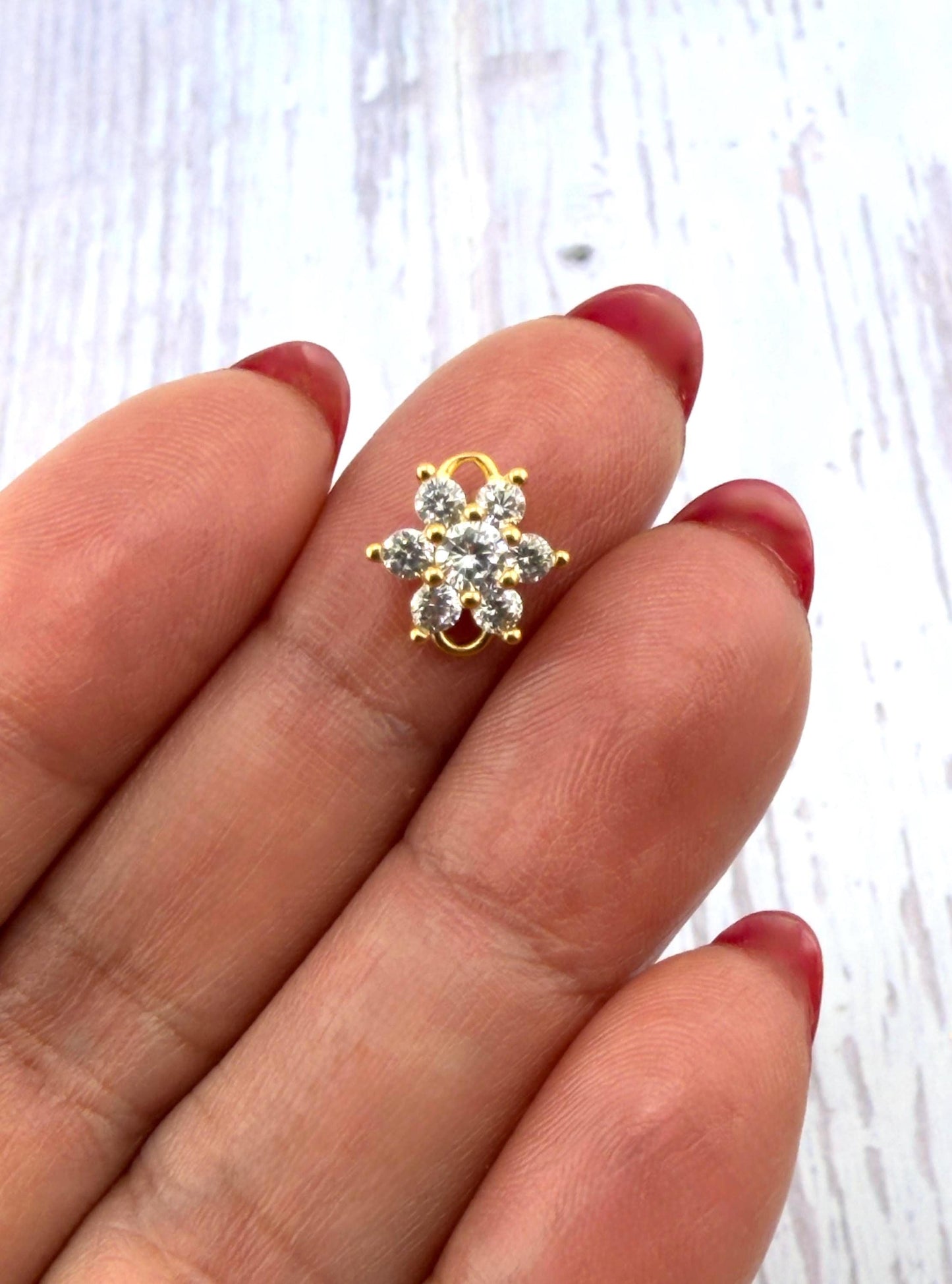 Small CZ Flower Charm Connector, Satin Gold Plated  - ST278