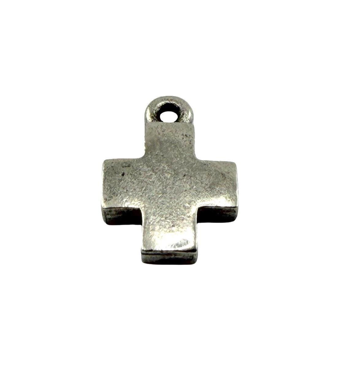 Square Small Cross Charm, Antiqued Pewter - PT762