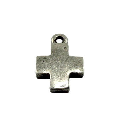 Square Small Cross Charm, Antiqued Pewter - PT762