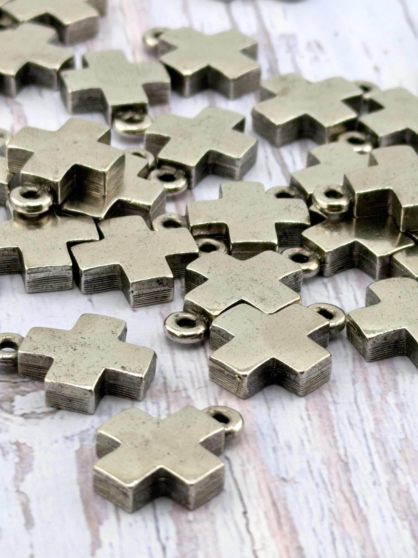 Square Small Cross Charm, Antiqued Pewter - PT762