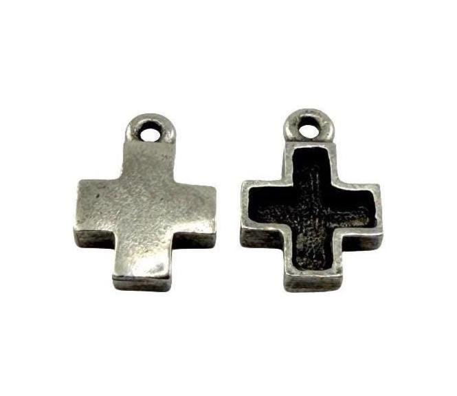 Square Small Cross Charm, Antiqued Pewter - PT762