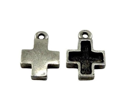 Square Small Cross Charm, Antiqued Pewter - PT762
