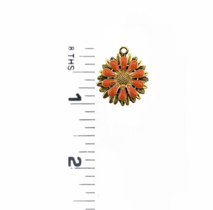 Burnt Orange Flower Charm, Antiqued Gold Plated - AG796