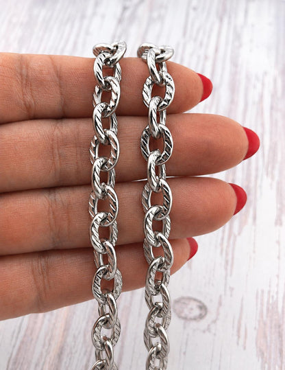 Chunky Textured Cable Chain, Stainless Steel