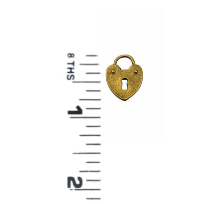 Small Heart Padlock Charm, Antiqued Gold Plated - AG105