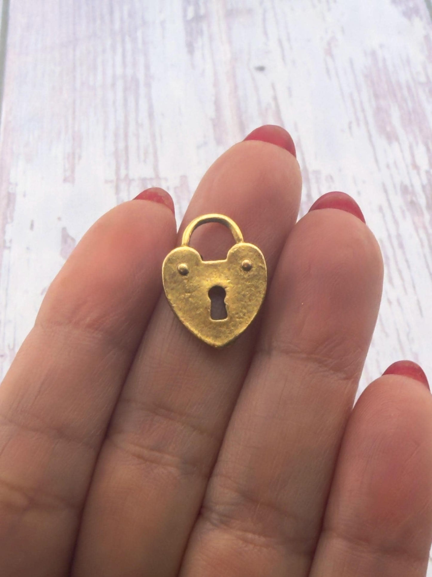 Small Heart Padlock Charm, Antiqued Gold Plated - AG105