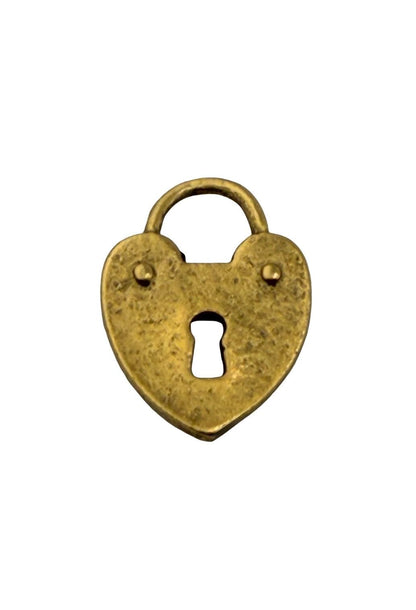 Small Heart Padlock Charm, Antiqued Gold Plated - AG105
