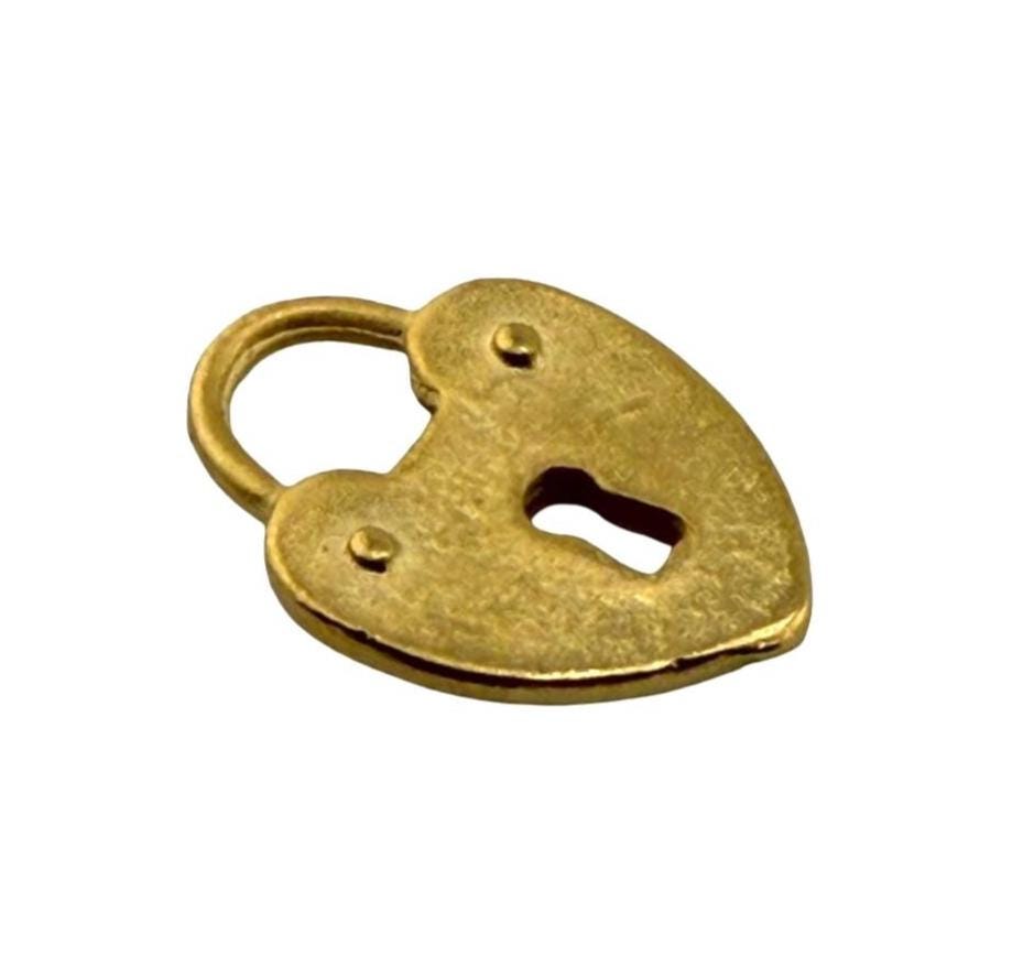 Small Heart Padlock Charm, Satin Gold Plated - ST285