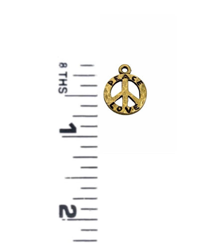 Hammered Peace Sign Charm, Antiqued Gold Plated - AG769