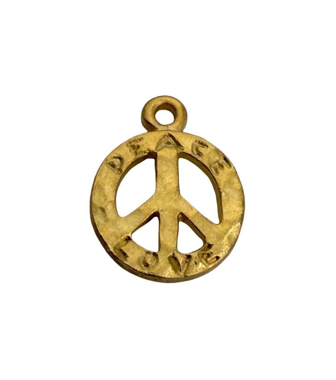 Hammered Peace Sign Charm, Satin Gold Plated - ST764