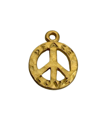 Hammered Peace Sign Charm, Satin Gold Plated - ST764