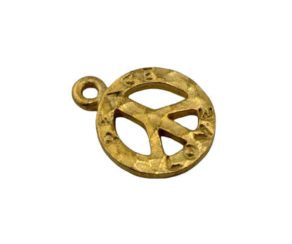 Hammered Peace Sign Charm, Satin Gold Plated - ST764