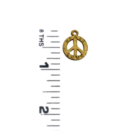 Hammered Peace Sign Charm, Satin Gold Plated - ST764